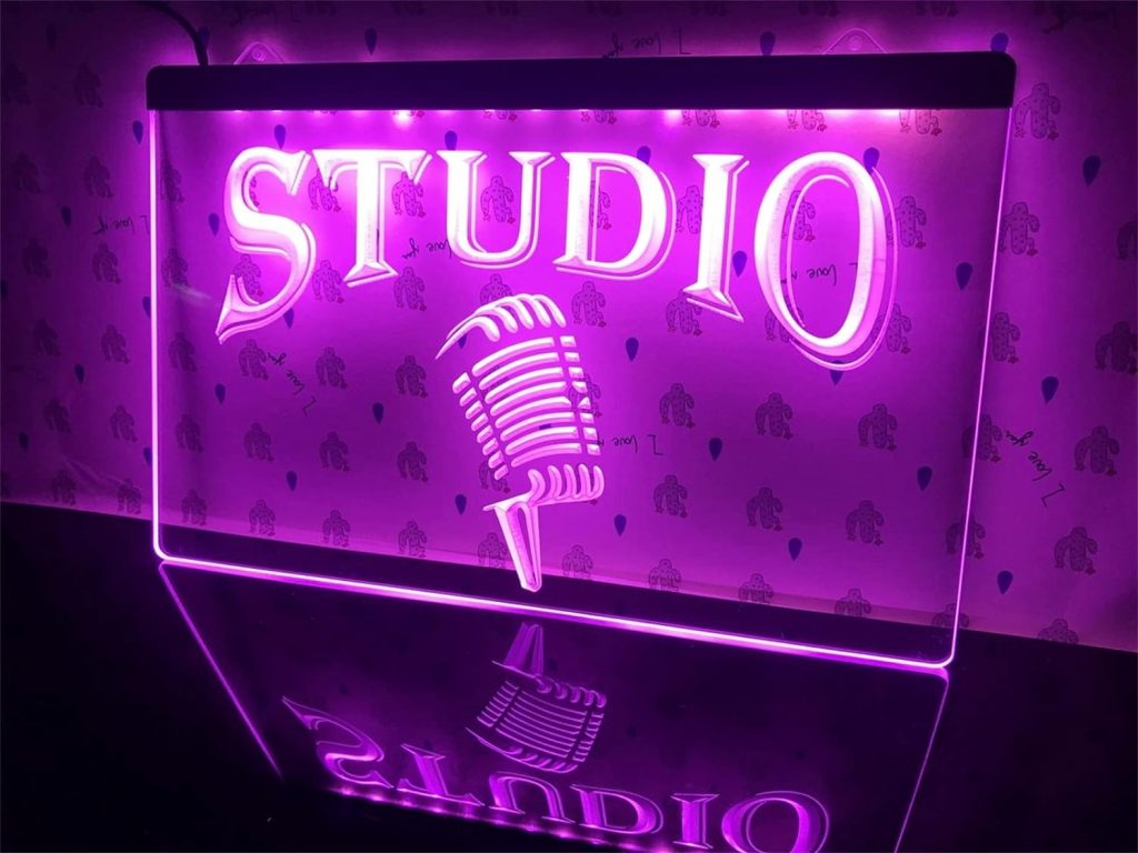 Studio Neon Sign Recording Studio Neon Microphone On Air LED Neon Sign Music Studio Microphone Neon Light Bar Microphone Led Neon Sign Live Microphone Light up Sign with Dimmable Switch,Blue,11.8x7.9
